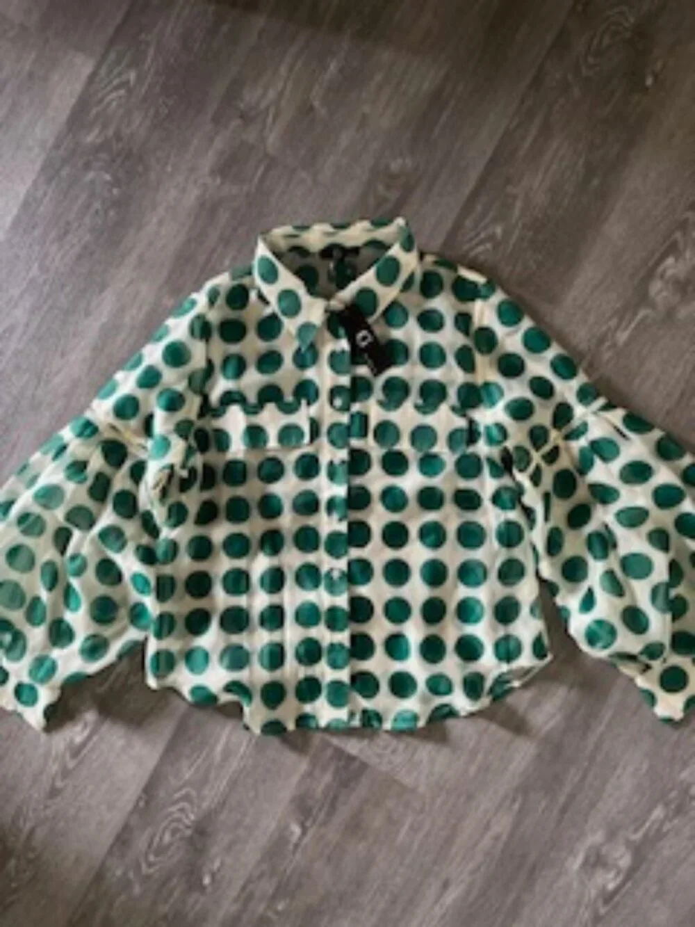 NWT G by Gracia Green Sheer Polka Dot Puff Sleeve Top Women's XL - Picture 7 of 13